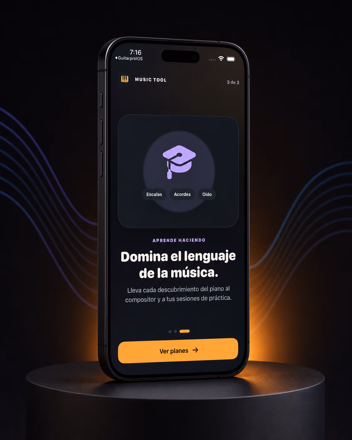 Music Tool en un iPhone sobre una base de estudio