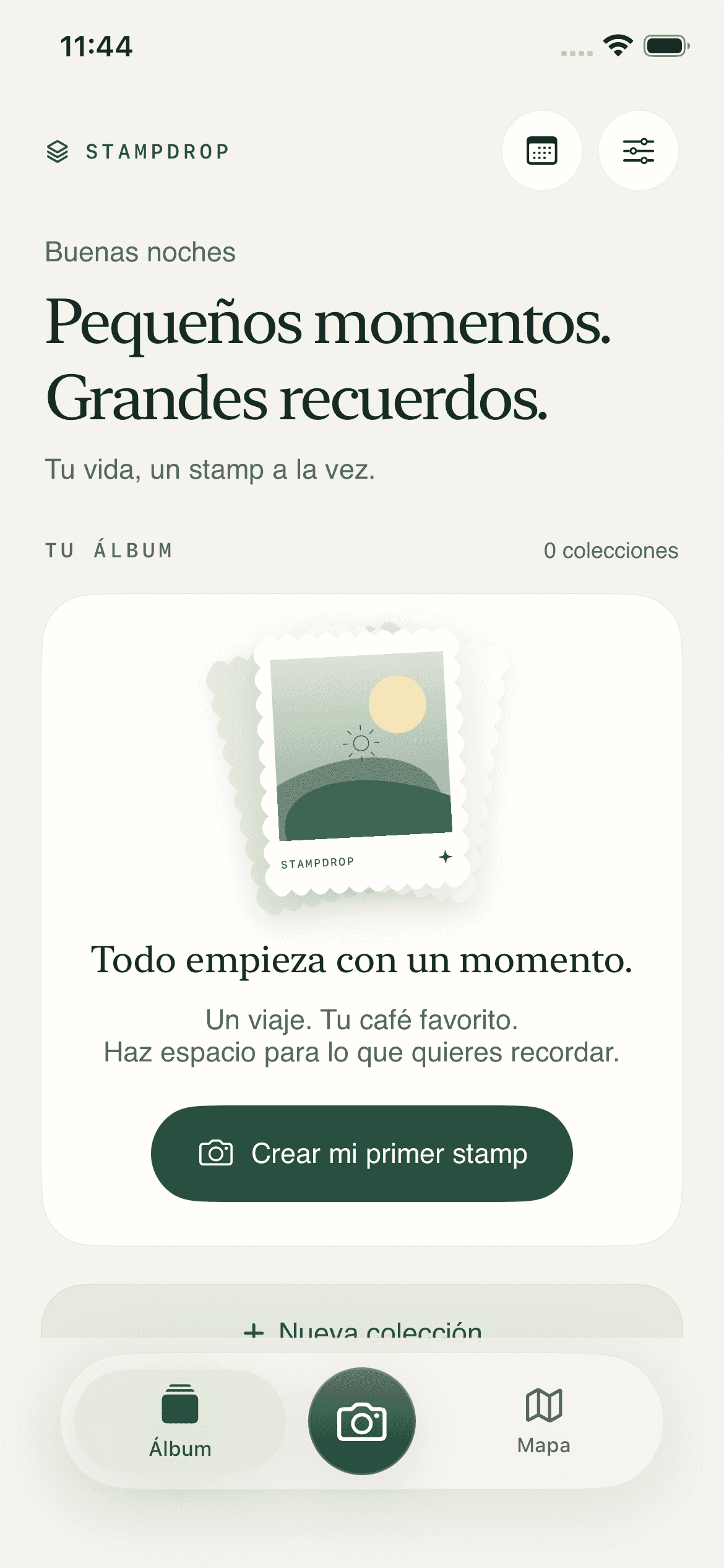 Álbum de StampDrop con la opción Crear mi primer stamp