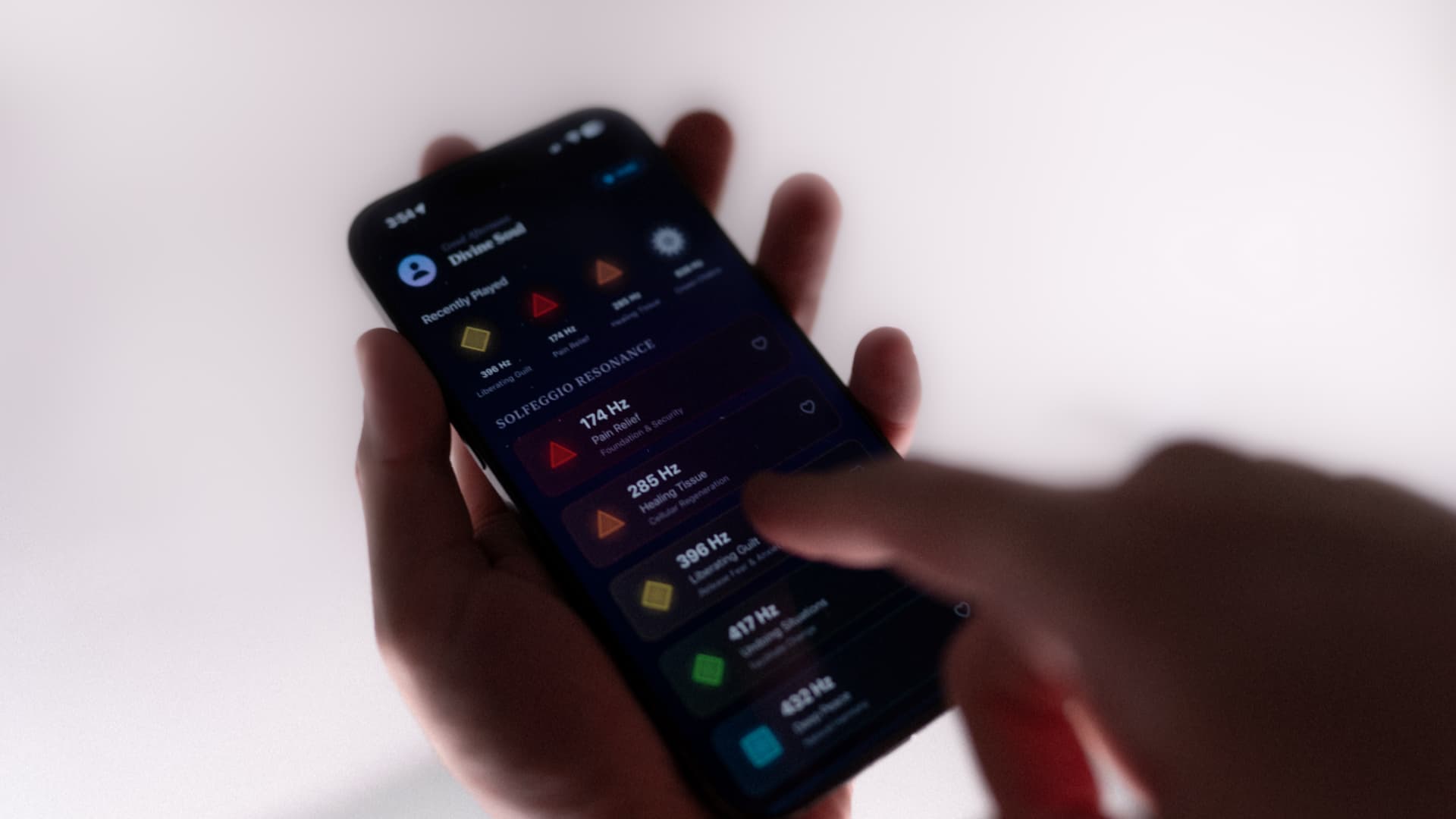 SelfLoveapp Solfeggio frequency library on iPhone
