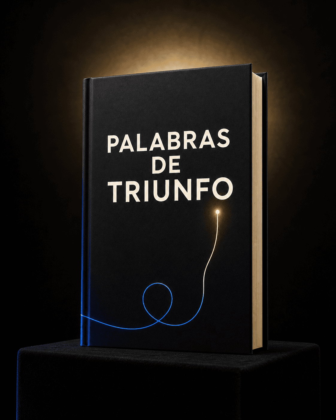 Palabras de Triunfo en un estudio negro con luz dorada