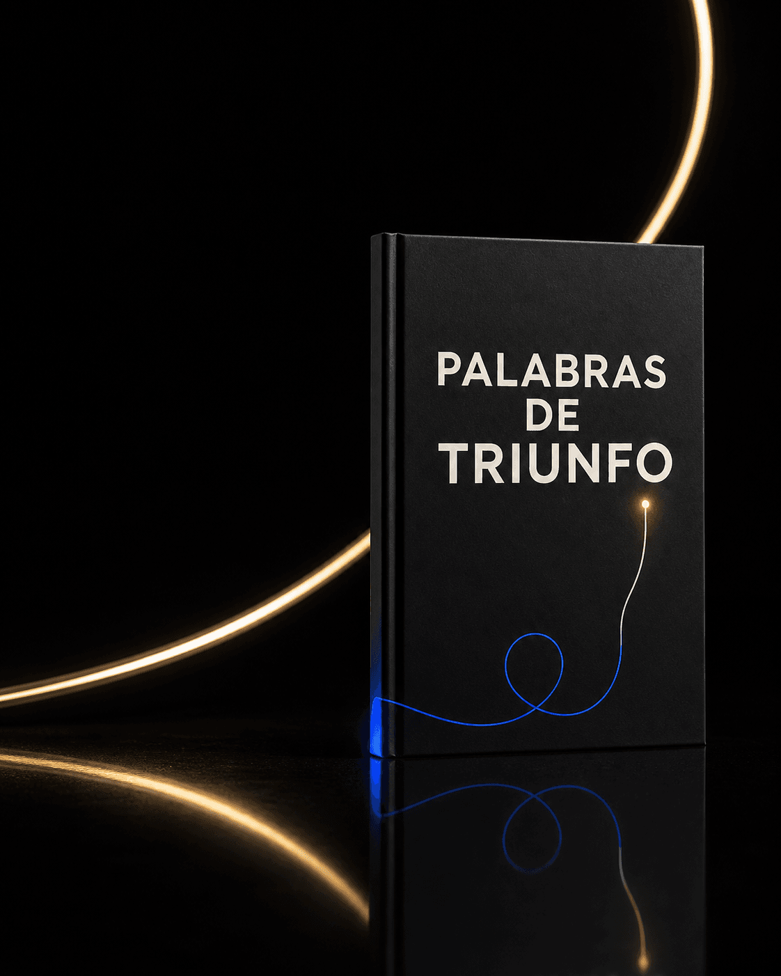 Libro reflejado bajo una curva de luz dorada