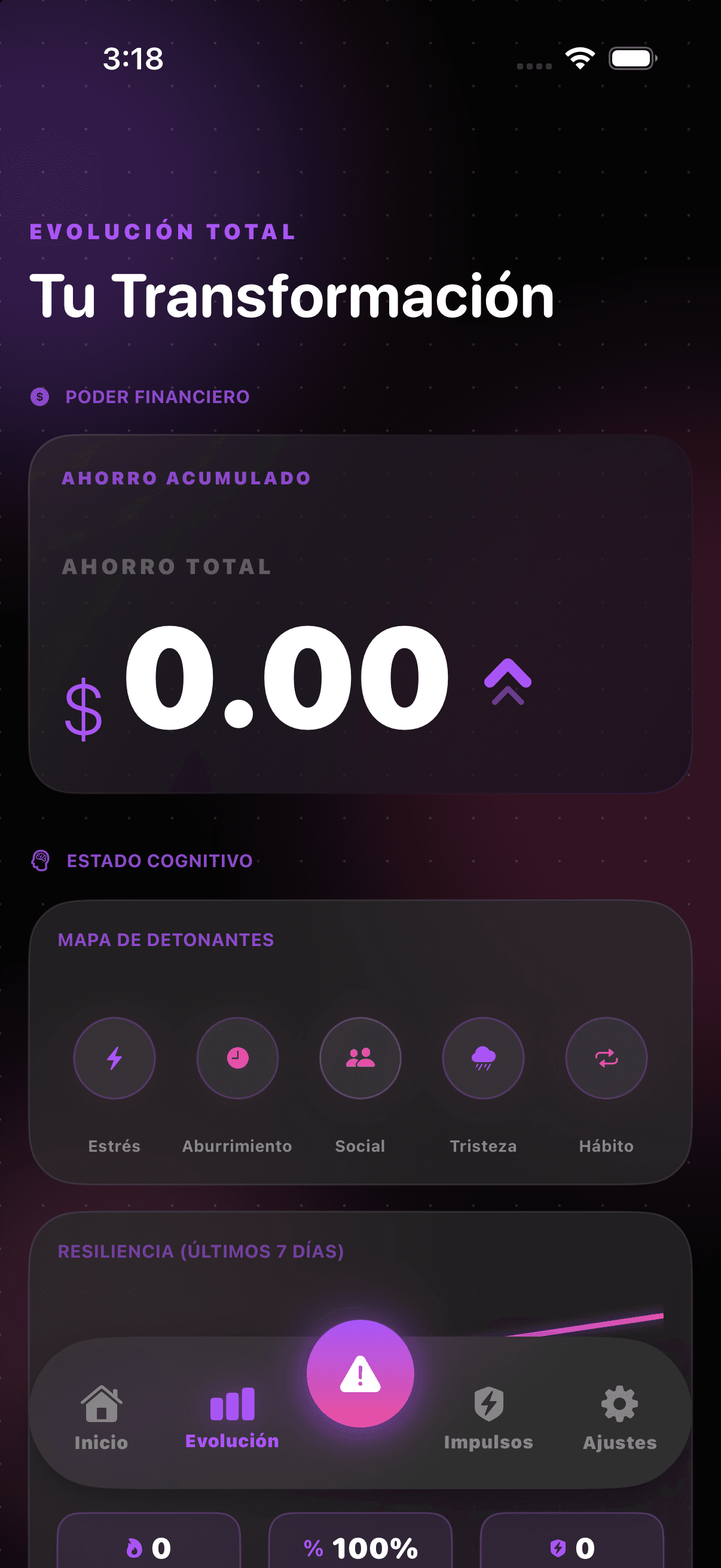 Pantalla Evolución de NEWME