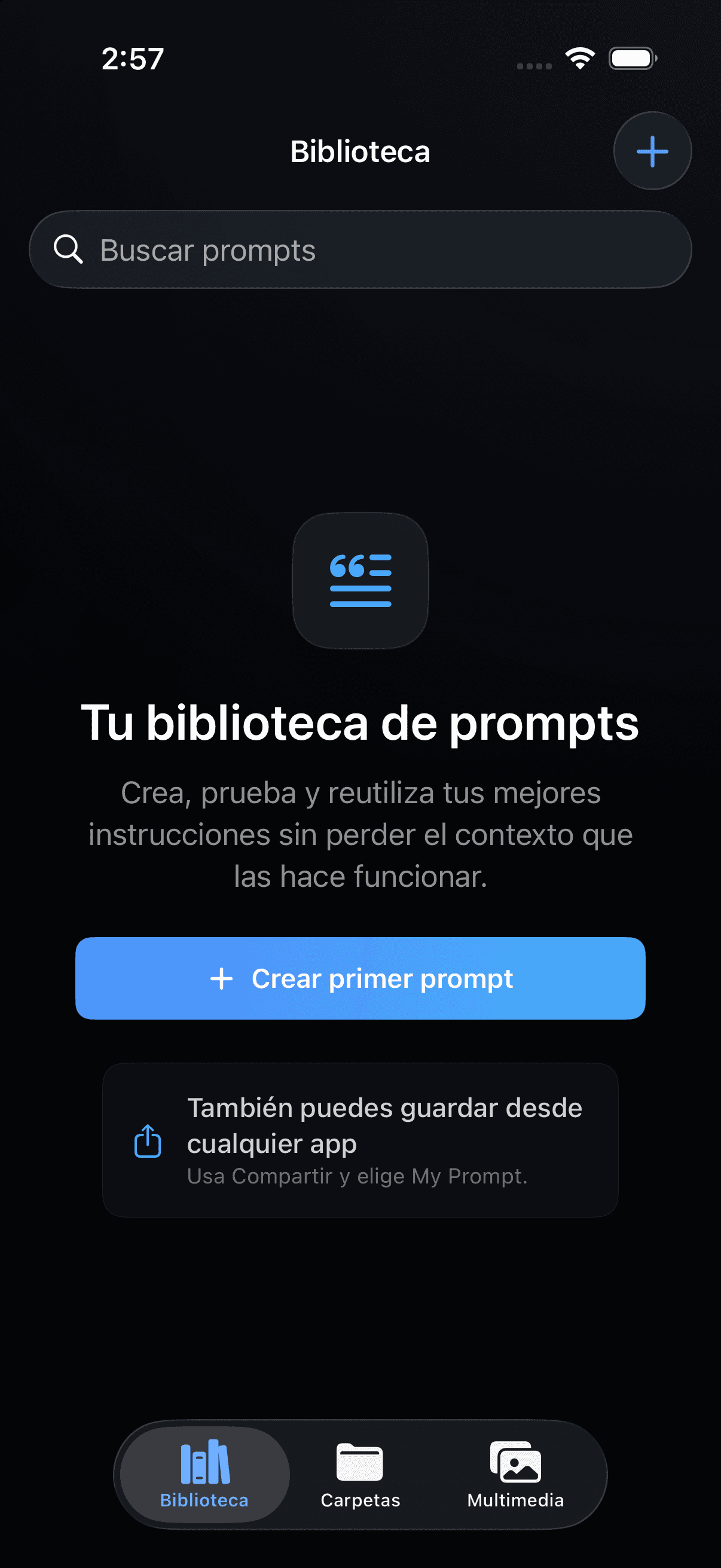 Estado inicial real de la Biblioteca de My Prompt