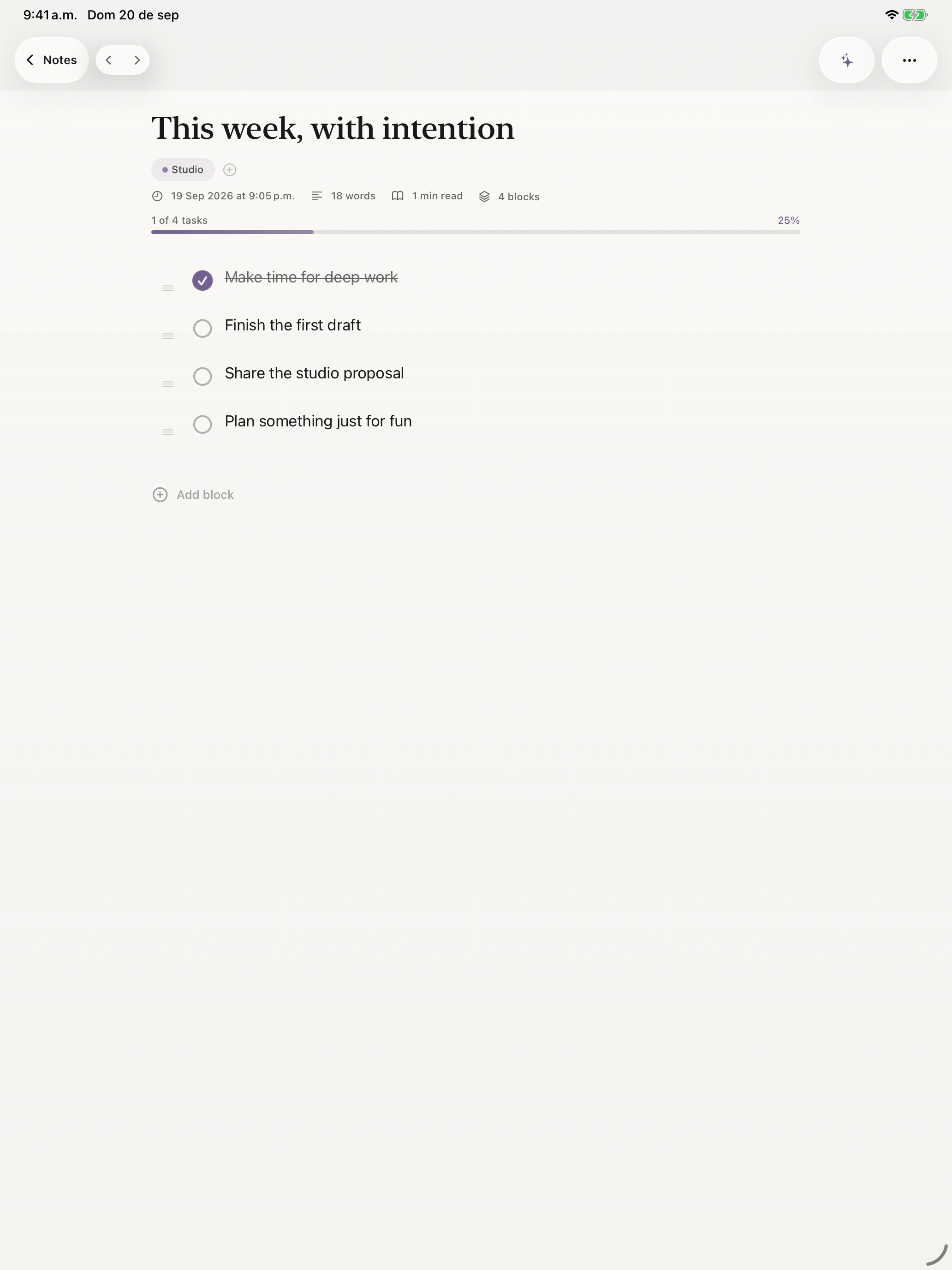 AURA Notes task planning and checklists on iPad